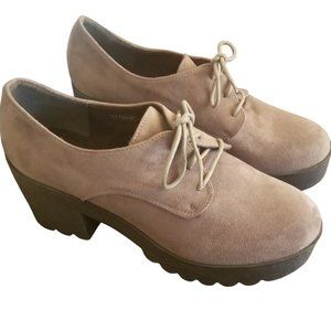Corina | Lace Up | Suede | Taupe | Chunky Heel Platform Shoes | Size: 41 Euro